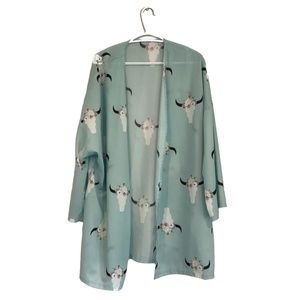 Cute teal bison kimono